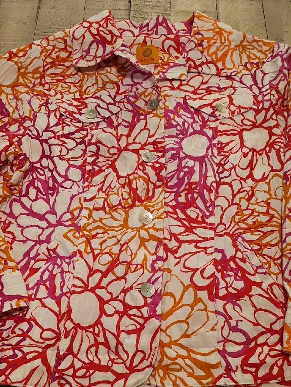 Ruby Rd. Pink, Orange & White Floral Button Jacket - Picture 4 of 5